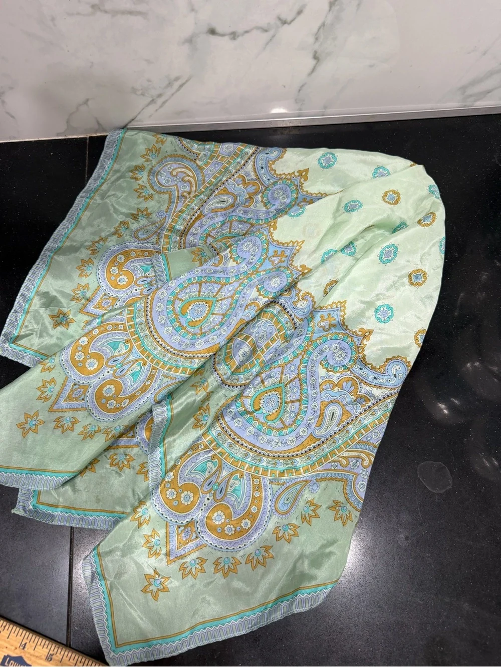 The Specialty House Floral Paisley Silk Scarf - Mint & Light Blue